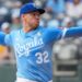 Sep 18, 2025; Kansas City, Missouri, USA; Kansas City Royals starting pitcher Stephen Kolek (32) delivers a pitch against the Seattle Mariners during the first inning at Kauffman Stadium. Mandatory Credit: Denny Medley-Imagn Images