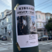 A flyer taped to a pole advertises the grand opening of KISSAKEKO on Feb 14, 10 AM to 5 PM at 1327 Mason Street.