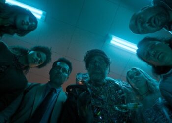Sam Rockwell, Michael Peña, Juno Temple, Haley Lu Richardson, Asim Chaudhry and Zazie Beetz in a scene from "Good Luck, Have Fun, Don't Die." (Photo Briarcliff Entertainment)