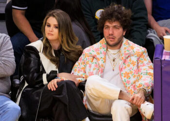 Selena Gomez and Benny Blanco at Lakers vs Heat game
