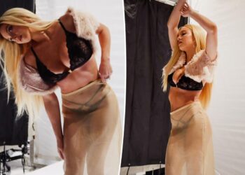 Sydney Sweeney shows off curvy figure in lacy bra and panty set from new lingerie line