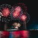 Chicago, IL, Navy Pier Fireworks over a river cruise