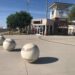 Decorative baseballs circle the entrance to Surprise Stadium.