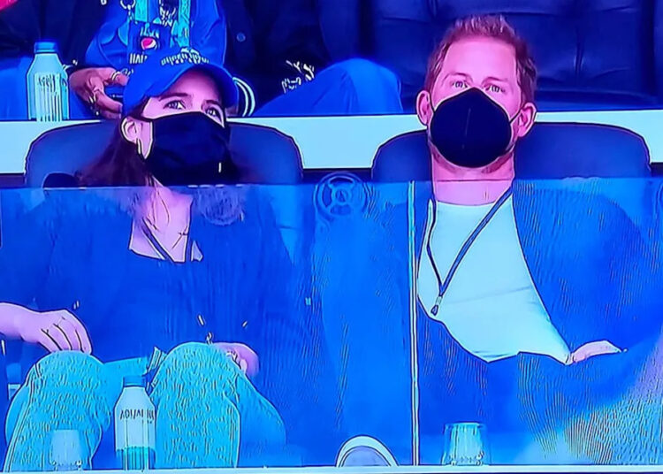 Princess Eugenie and Prince Harry at Super Bowl LVI in 2022 NBC