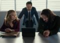 Becki Newton as Lorna Crane, Manuel Garcia-Rulfo as Mickey Haller, Angus Sampson as Denis "Cisco" Wojciechowski in episode 402 of The Lincoln Lawyer