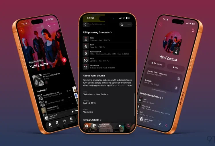 Upcoming Concerts section on the Apple Music interface