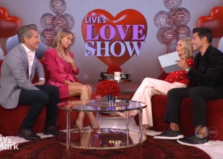 Robert Herjavec, Kym Johnson, Kelly Ripa, and Mark Consuelos on the February 13, 2026, episode of ABC's 'Live With Kelly and Mark.'