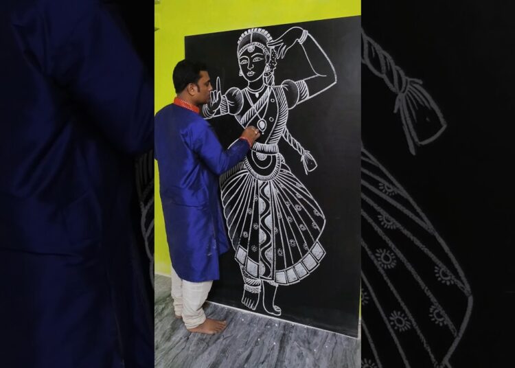How to Draw Bharatanatyam Dancer 🤍 | Easy Chalk Art Shorts #shorts #art #artislife #artpractice