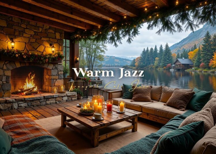 Warm Piano Jazz by the Fireplace | Gentle Jazz with Peaceful Lakeview for Work, Study, Focus