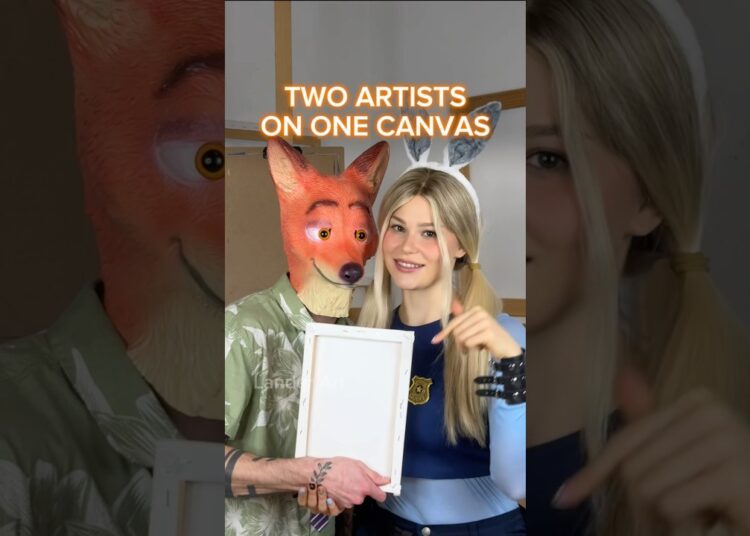 DRAWING, BUT 2 ARTISTS ON 1 CANVAS🧡Zootopia🧡 #zootopia #drawing #shorts #judyhopps #nickewilde