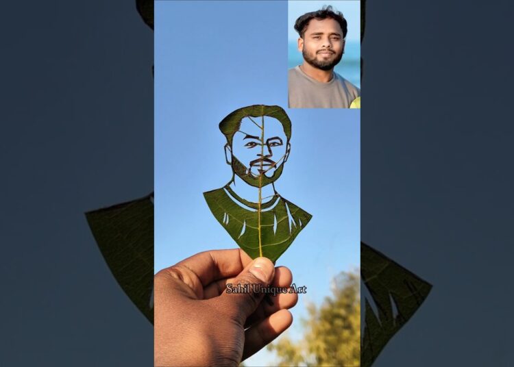 Santosh Bhaiya Leaf art 🌿😱#shorts #harshpushptode #art #drawing #artist