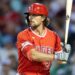 Mar 17, 2026; Mesa, Arizona, USA; Los Angeles Angels second baseman Adam Frazier against the Chicago Cubs during a spring training game at Sloan Park. Mandatory Credit: Mark J. Rebilas-Imagn Images