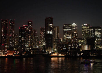 Shot of London skyline at night