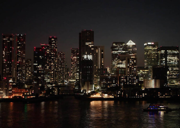 Shot of London skyline at night