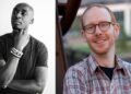 Two images. Left: a black and white photo of a Black man posing. Right: A caucasian man with glasses posing.
