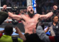 Braun Strowman looks on during SmackDown at Allstate Arena on April 4, 2025 in Rosemont, Illinois.