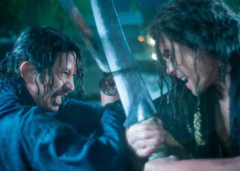Shujiro and Bukotsu clashing with their swords
