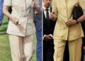 In November, Anne rewore a classic 70s safari-style trouser suit a staggering 52 years on from its royal debut. Pictured in 1973 (left) and in 2025 (right)