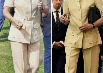In November, Anne rewore a classic 70s safari-style trouser suit a staggering 52 years on from its royal debut. Pictured in 1973 (left) and in 2025 (right)