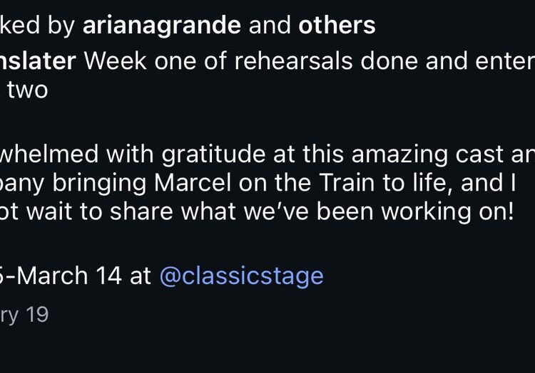 Ariana Grande's like on Ethan Slater's January 19 Instagram.