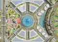 Render of theme park aerial view