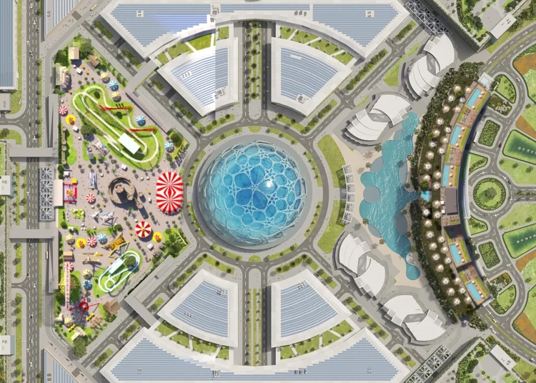 Render of theme park aerial view
