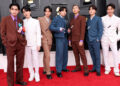 (L-R) V, Suga, Jin, Jungkook, RM, Jimin and J-Hope of BTS attend the 64th Annual GRAMMY Awards at MGM Grand Garden Arena on April 03, 2022 in Las Vegas, Nevada.
