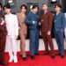 (L-R) V, Suga, Jin, Jungkook, RM, Jimin and J-Hope of BTS attend the 64th Annual GRAMMY Awards at MGM Grand Garden Arena on April 03, 2022 in Las Vegas, Nevada.