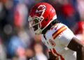 Dec 21, 2025; Nashville, Tennessee, USA;  Kansas City Chiefs wide receiver Jalen Royals (11) against the Tennessee Titans during pre-game warmups at Nissan Stadium. Mandatory Credit: Steve Roberts-Imagn Images