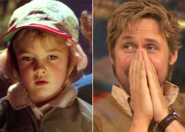 Drew Barrymore in 'E.T.'; Ryan Gosling on 'The Drew Barrymore Show'Credit: Universal Pictures/courtesy Everett; The Drew Barrymore Show