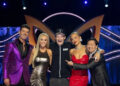 THE MASKED SINGER: L-R: Robin Thicke, Jenny McCarthy Wahlberg, Evan Asher, Rita Ora and Ken Jeong on "Semi-Finals" episode of THE MASKED SINGER airing Wednesday, Mar. 25 (8:00-9 PM ET/PT) on FOX. ©2026 Fox Media LLC. CR: Trae Patton/ FOX.