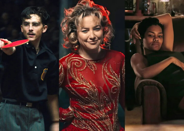 Timothée Chalamet in Marty Supreme, Kate Hudson in Song Sung Blue and Teyana Taylor in One Battle After Another.