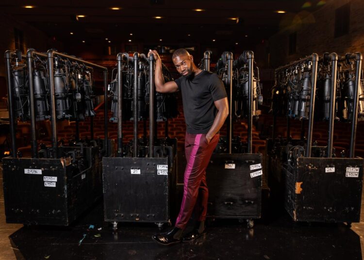 Playwright and Oscar-winning screenwriter Tarell Alvin McCraney poses at the Geffen Playhouse on Friday, Sept. 1, 2023