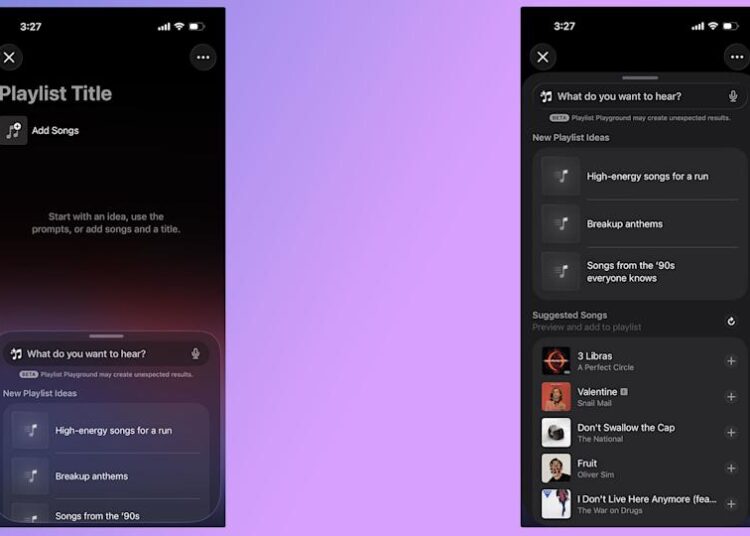 A pair of screenshots showing off Apple Music's new Playlist Playground feature.