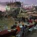 Palestinians sit at a long table amid the rubble of destroyed buildings as they gather for iftar, the fast-breaking meal, during the Muslim holy month of Ramadan in Khan Younis, Gaza Strip, Thursday, Feb. 19, 2026. (AP Photo/Abdel Kareem Hana)