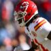 Dec 21, 2025; Nashville, Tennessee, USA;  Kansas City Chiefs wide receiver Jalen Royals (11) against the Tennessee Titans during pre-game warmups at Nissan Stadium.