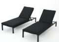 Christopher Knight Home Navan Outdoor Chaise Lounges With Aluminum Frame and Water Resistant Cushion, 2-Pcs Set, Dark Grey / Black