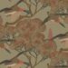 Flying ducks and trees wallpaper print in green and orange