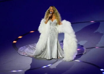 Singer Mariah Carey performs during the Olympic opening ceremony at the 2026 Winter Olympics, in Milan, Italy, Feb. 6, 2026. (AP Photo/Petr David Josek)