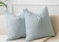Juspurbet Powder Blue Velvet Throw Pillow Covers 24x24 Inch Set of 2 for Living Room Couch Sofa Bedroom Decorative Square Solid Soft Cushion Cases With Invisible Zipper