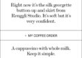 A personal note detailing preferences and reflections.