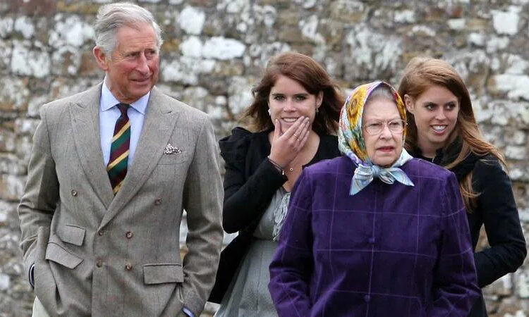 King Charles III, Princess Eugenie, Queen Elizabeth II and Princess Beatrice arrive at the Castle of Mey in 2010. By: Anwar Hussein/MEGA