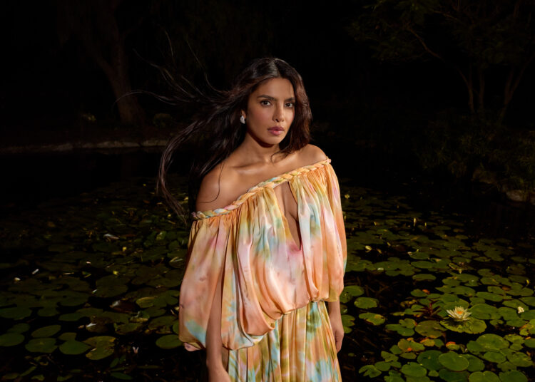 Priyanka Chopra Jonas wearing a colorful dress