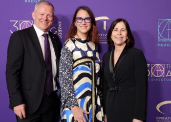 Michael F. Miller, Rep. Laura Friedman, Dina Lipton. (Chelsea Lauren/Shutterstock for ADG)