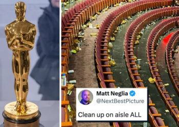 Reporter shows the mess left behind at the Oscars