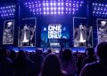 Jo Koy and Fluffy onstage at SoFi Stadium in Inglewood