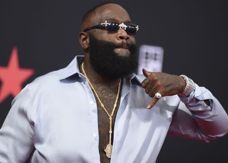 Rick Ross arrives at the BET Awards on Sunday, June 26, 2022, at the Microsoft Theater in Los Angeles. (Photo by Richard Shotwell/Invision/AP)