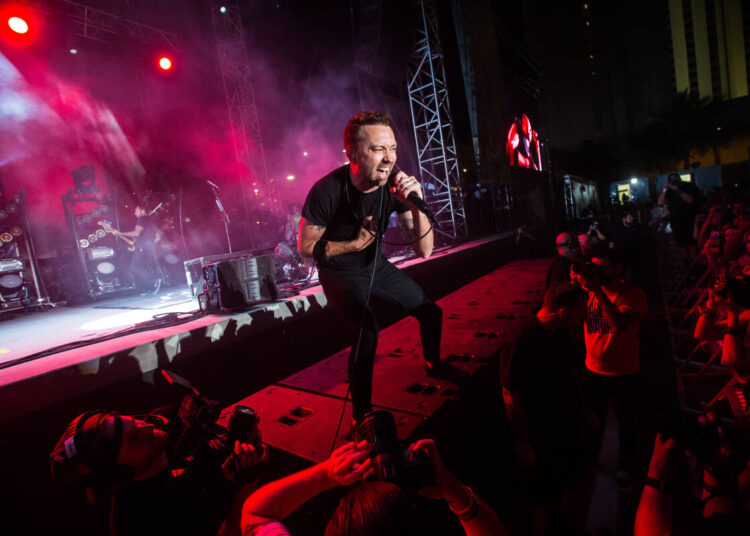 Tim McIlrath of Rise Against performs during the first day of the Punk Rock Bowling music festi ...