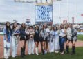 Kansas City Royals wives and their new babies posed at The K after the team won its home season opener at Kauffman Stadium on Monday.