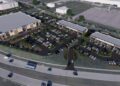 A rendering shows an aerial view of a proposed new Rush Funplex location in Lee’s Summit.